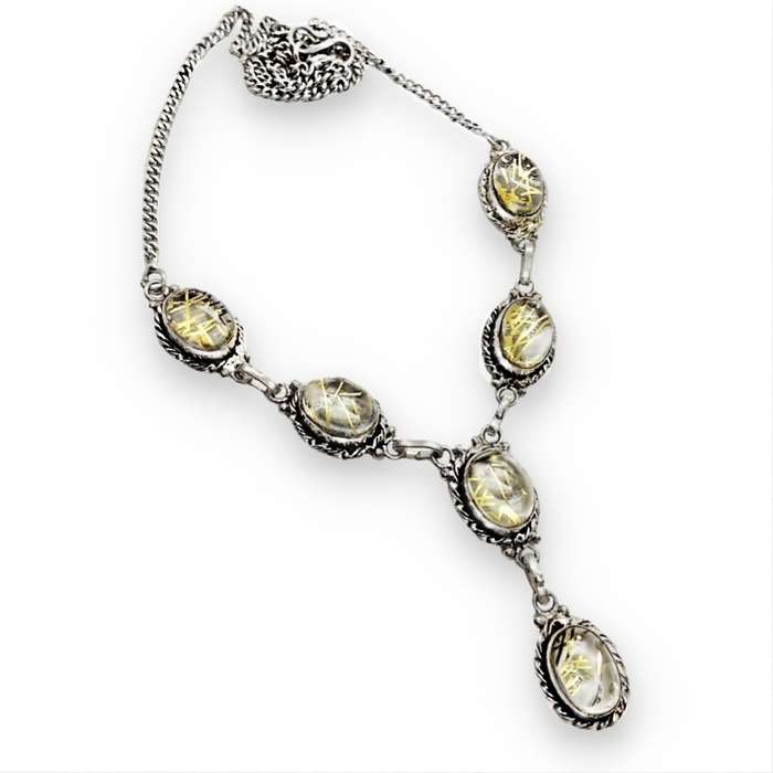 Golden Rutile Quartz set in  925 Sterling Silver Plated Handmade Necklace