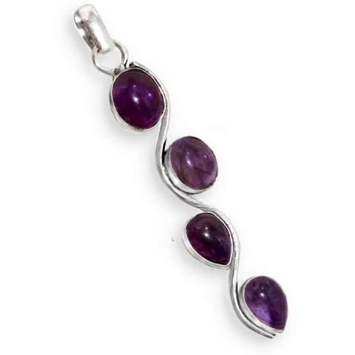 Natural Purple Amethyst Mixed Shapes Gemstone .925 Sterling Silver Plated Handmade Pendant