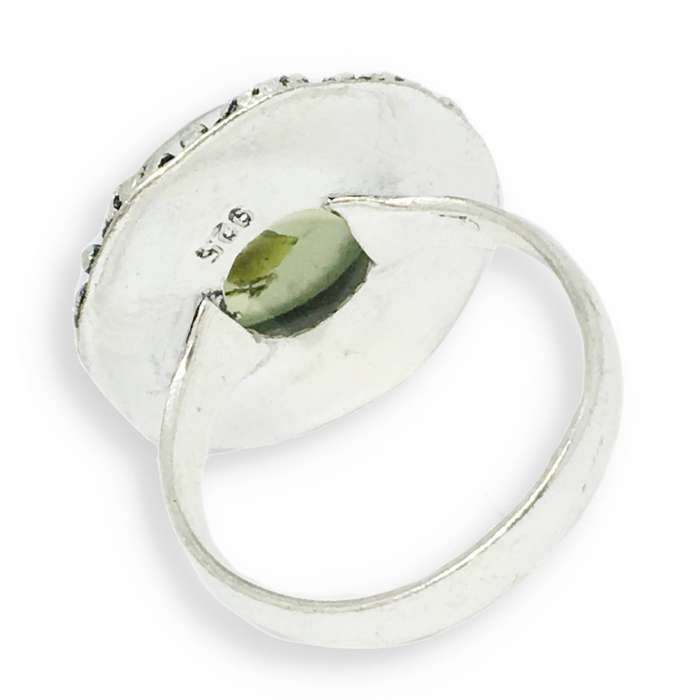 Natural Scottish Moss Prehnite Gemstone set in .925 Sterling Silver Plated Handmade Ring size US 7.5