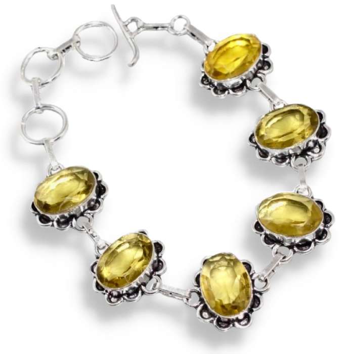 Faceted Lemon Citrine Gemstone set in  .925 Sterling Silver Plated Handmade Bracelet