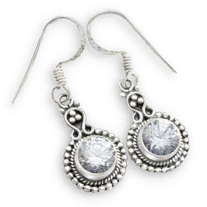 Indonesian Bali Java Faceted White Topaz Gemstone set in Solid .925 Sterling Silver Earrings