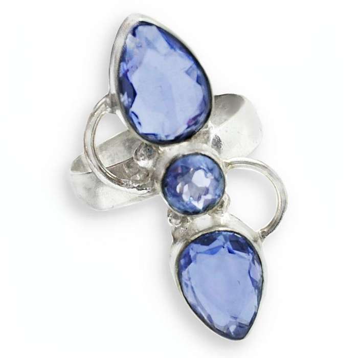 Tanzanite Violet Blue Quartz set in .925 Sterling Silver Plated Ring Size US 7 / UK O