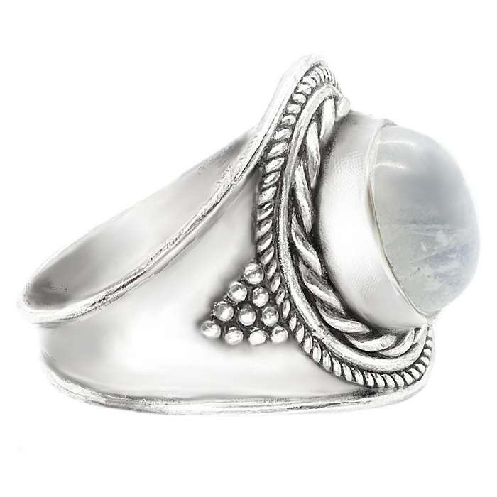 Natural Blue Schiller Rainbow Moonstone Solid .925 Sterling Silver Ring Size US 8 / Q