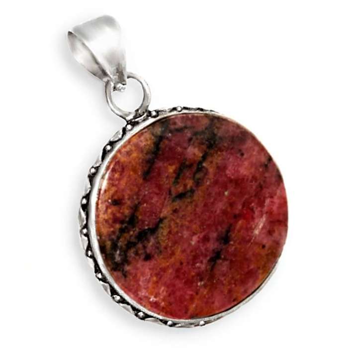 Natural Rhodonite Round Gemstone 925 Sterling Silver Plated Handmade Pendant