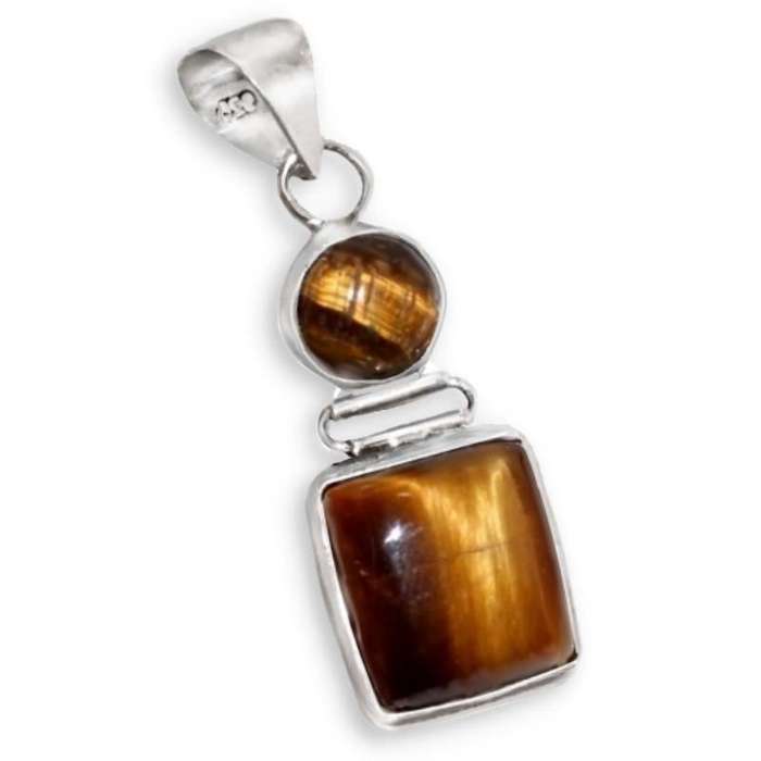 Dainty Natural Tigers Eye Round Gemstones set in .925  Sterling Silver Plated Handmade Earrings