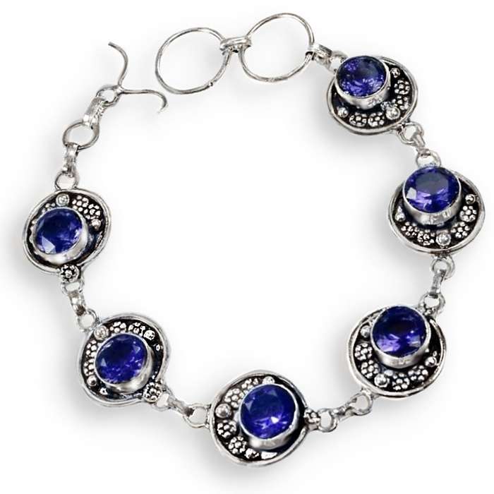 Purple Amethyst Facet Cut Rounds set in .925 Sterling Silver Plated Handmade Bracelet