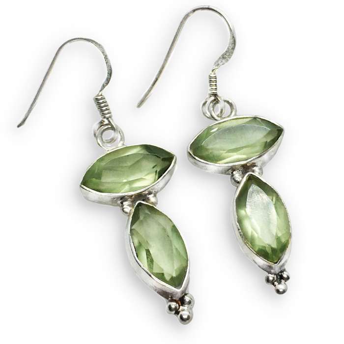 Natural Green Amethyst Marquise Gemstones set in Solid .925 Sterling Silver Earrings