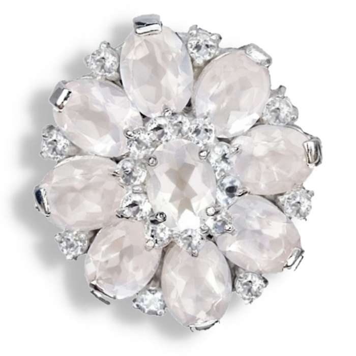 Natural Rose Quartz, Cubic Zirconia in Solid. 925 Sterling Silver 14K W/Gold Ring Size 4.5 or I 1/2