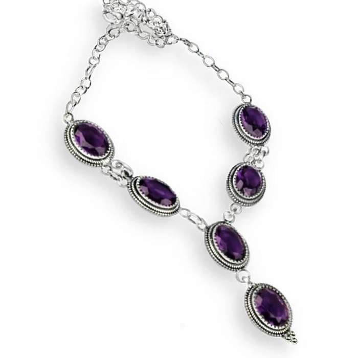 Handmade Antique Style Purple Amethyst Gemstone .925 Sterling Silver Plated Necklace