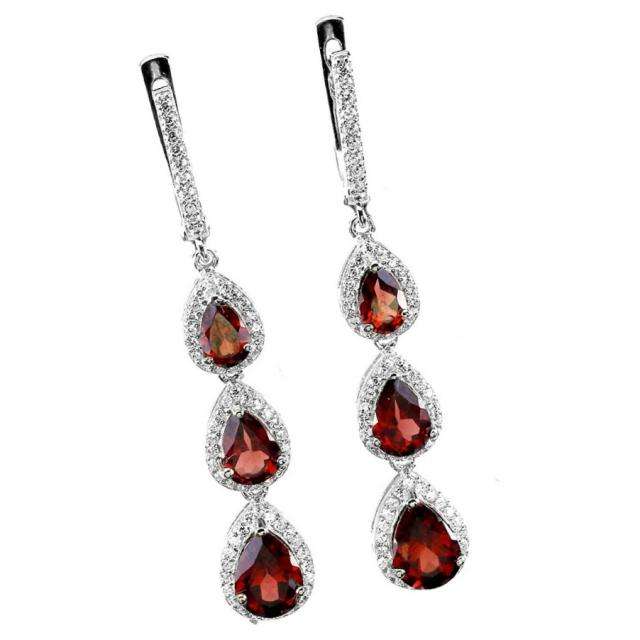 Natural Unheated Garnet Pear Gemstones set in Solid .925 Sterling Silver 14K White Gold Stud Earring