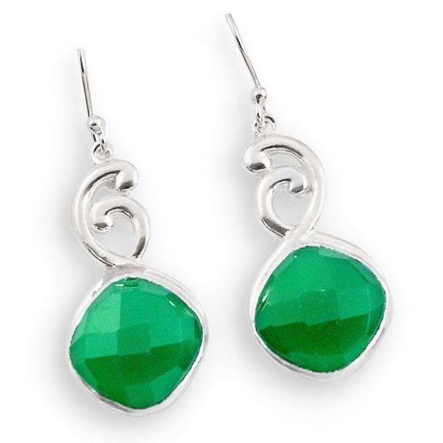 Natural Indian Emerald Facet Cut Gemstone set in Solid .925 Sterling Silver Earrings