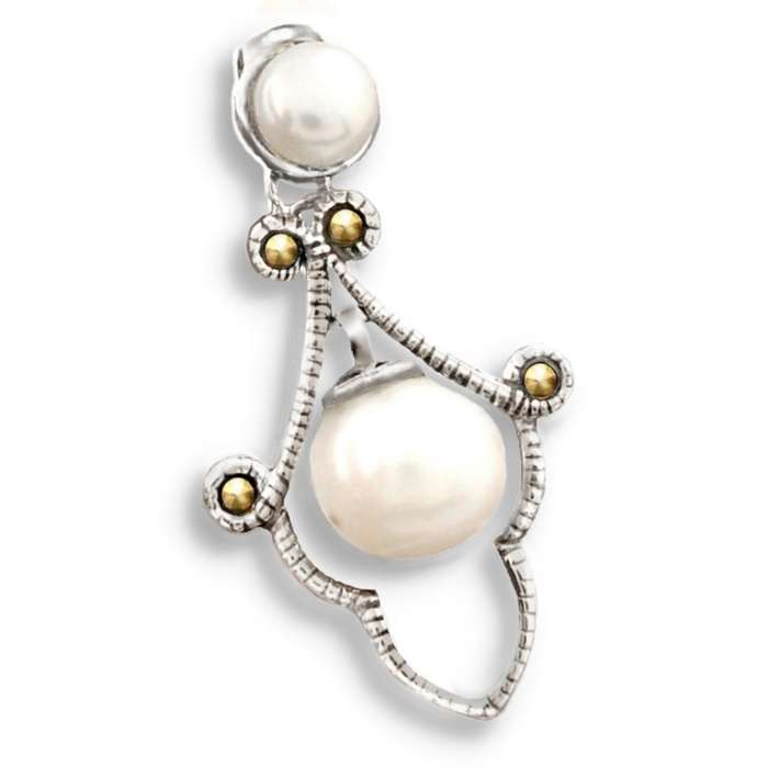 Natural White Pearl and Swiss Art of Marcasite set in Solid .925 Sterling Silver Pendant
