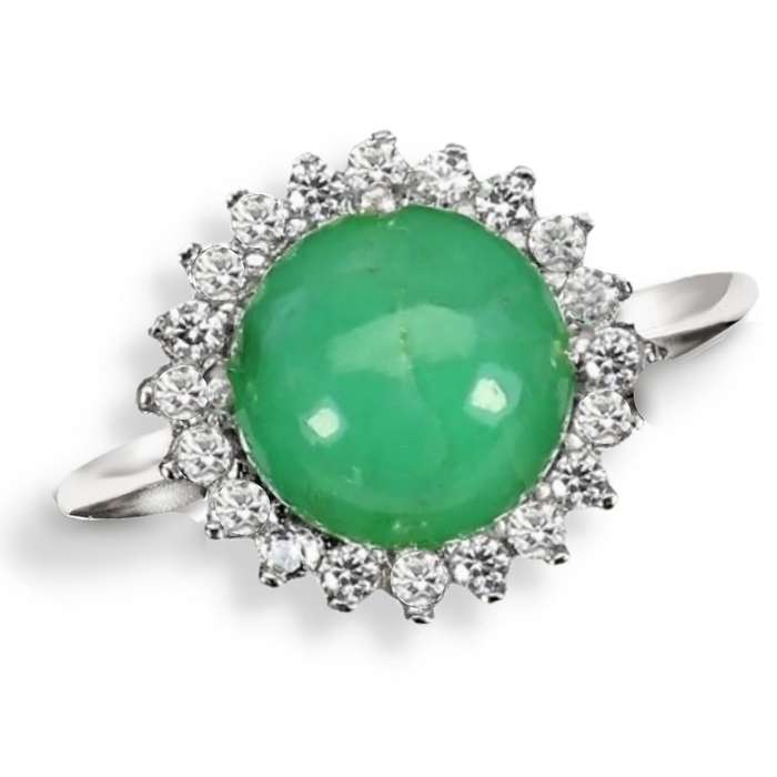 Natural Unheated Brazilian Chrysoprase & White CZ Gemstone in Solid. 925 Silver 14K White Gold Neckl
