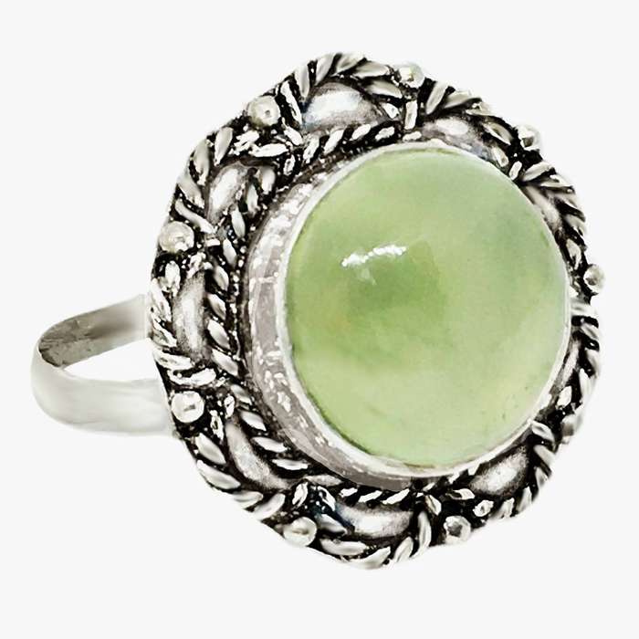 Natural Scottish Moss Prehnite Gemstone set in .925 Sterling Silver Plated Handmade Ring size US 7.5