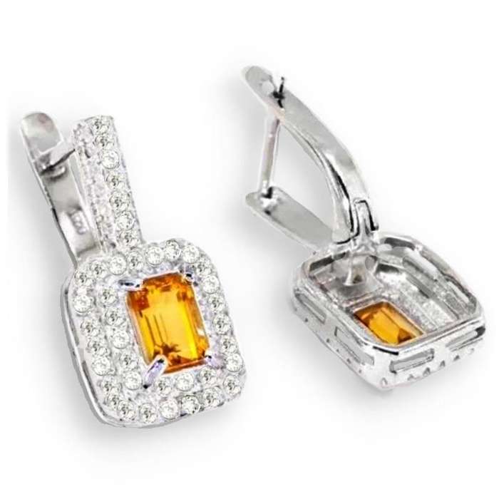 28.75 Cts Natural Madeira Citrine CZ  set in .925  Sterling Silver 14K White Gold Dainty Earrings