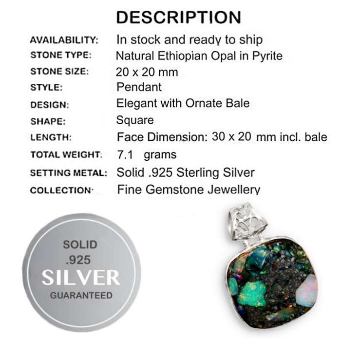 Natural Ethiopian Fire Opal in Pyrite set in Solid.925 Sterling Silver Antique Style Pendant