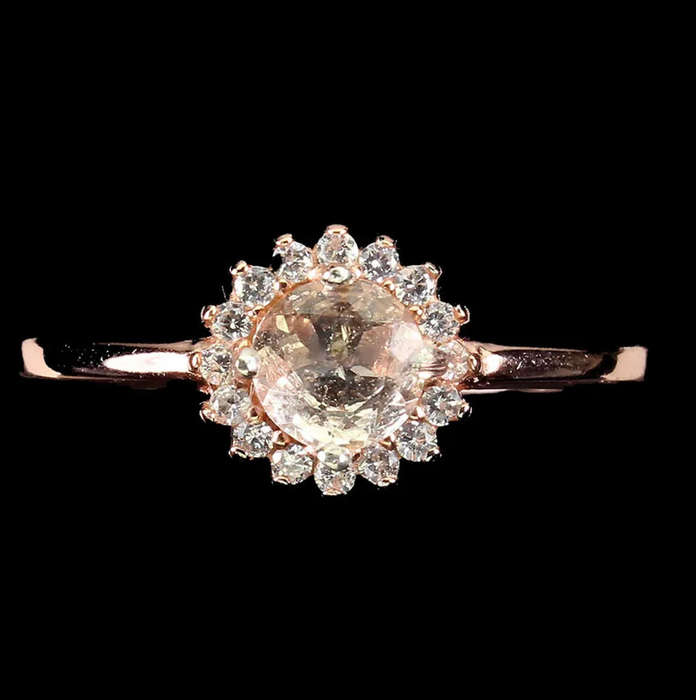 Deluxe Rose Gold Natural Morganite White Cubic Zirconia Solid .925 Sterling Silver Ring Size 7.5 /P