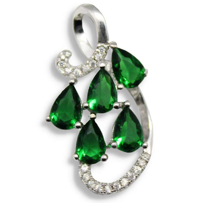 Dainty Emerald Quartz and White Topaz Gemstone set in Solid 925 Sterling Silver Pendant