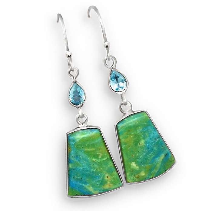 Extremely Rare Genuine Peruvian Blue Opal, Blue Topaz Set in Solid .925 Sterling Silver Earrings