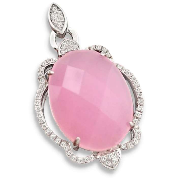 13.98 cts Natural Pink Chalcedony and White Topaz set in Solid .925 Sterling Silver Ring Size 8 or Q