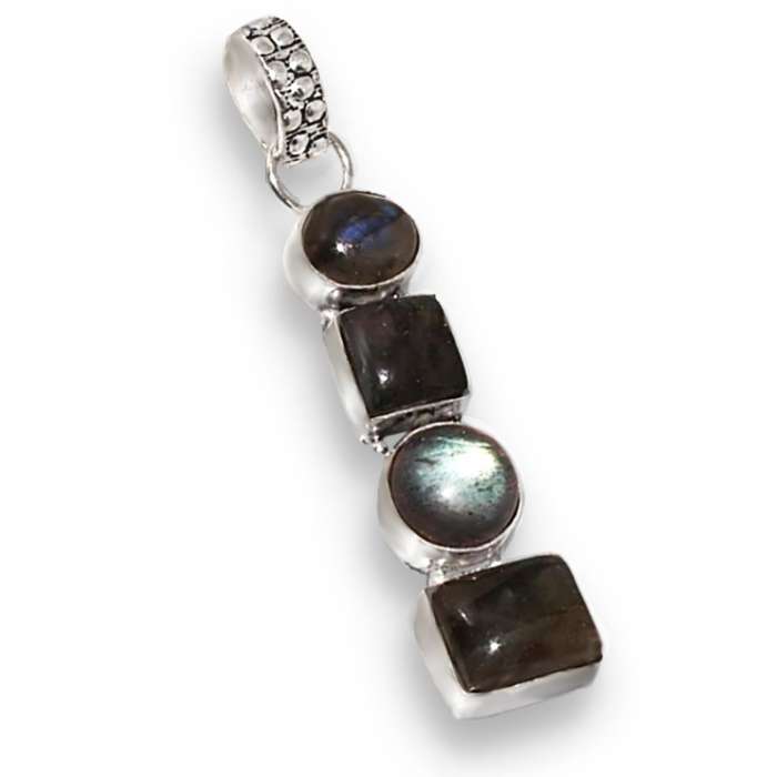 Natural Fiery Labradorite Mixed Shape Gemstone in .925 Sterling Silver Plated Dainty Pendant