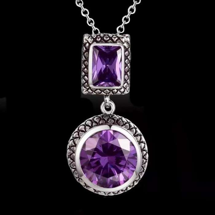 Purple Amethyst Mixed Shapes set in 925 Sterling Silver Plated Handmade Ethnic Style Pendant