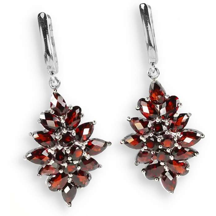 36 Natural Deep Red Mozambique Garnet Gemstone Solid .925 Sterling Silver 14K White Gold Earrings