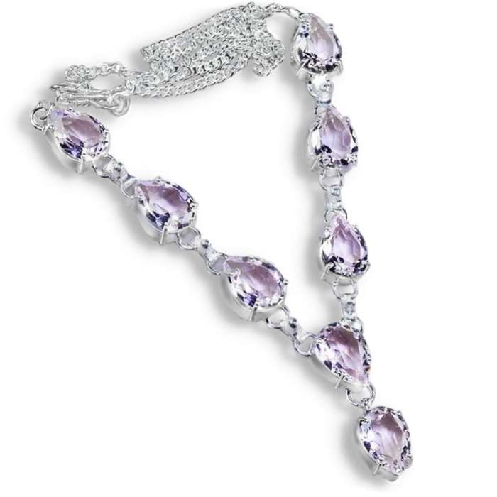 Pale Pink Topaz Pears set in .925 Sterling Silver Plated Handmade Necklace