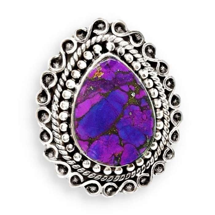 Antique Style Natural Purple Copper Turquoise and Solid .925 Silver Ring Size US 7 or O