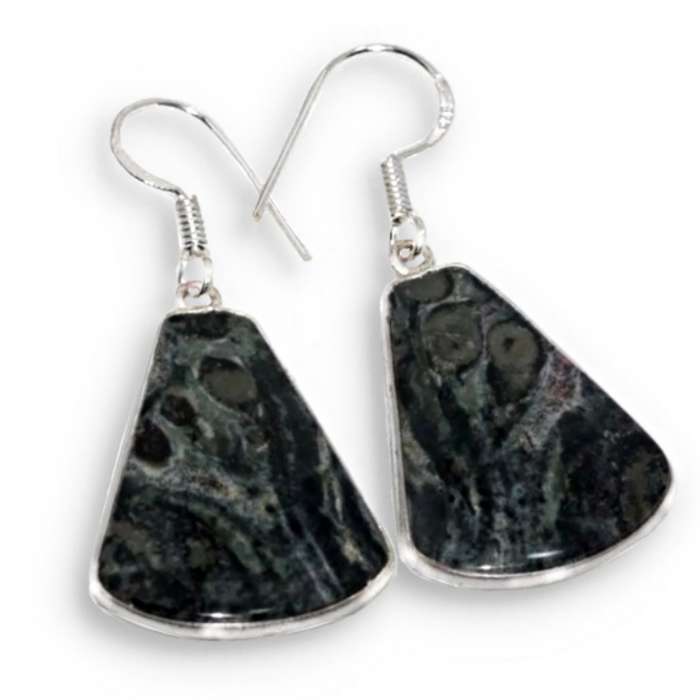 Natural African Kambaba Jasper Gemstone set in .925 Sterling Silver Plated Handmade Earrings