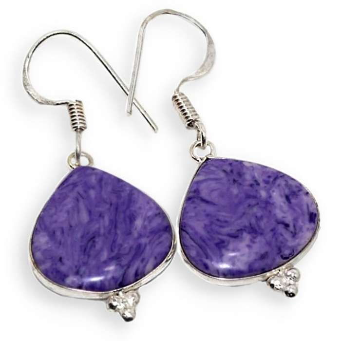 Purple Mosaic Jasper Pears set in .925 Sterling Silver Plated Handmade Earrings