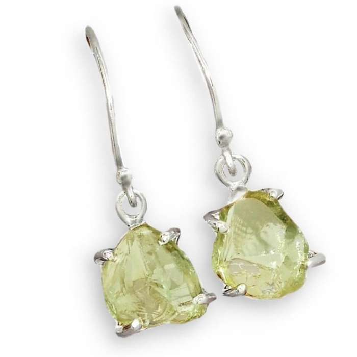 Natural Green Amethyst Rough Gemstone set in Solid .925 Sterling Silver Earrings