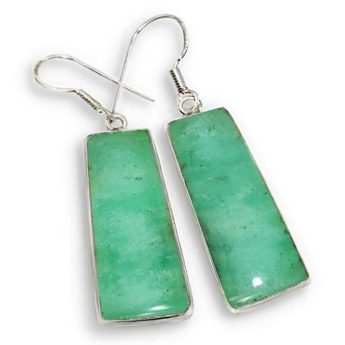 Natural Chrysoprase Gemstone set in Solid .925 Sterling Silver Drop Dangle Earrings