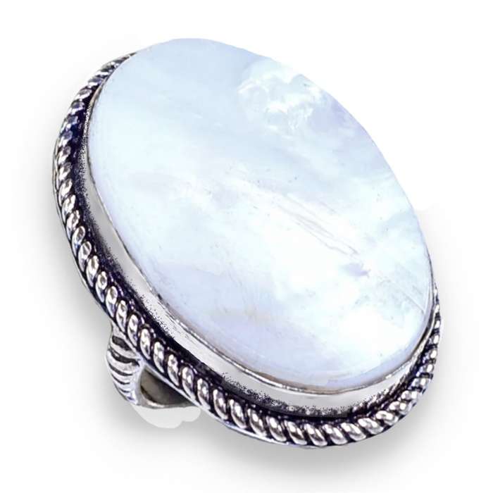Incredible Natural Mother of Pearl Oval set in  925 Sterling Silver Plated Handmade Size 7 or O