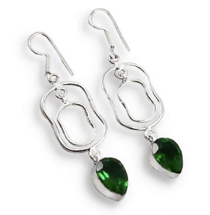Modern Emerald Quartz Gemstone Pears set in  925 Sterling Silver Plated Handmade Earrings