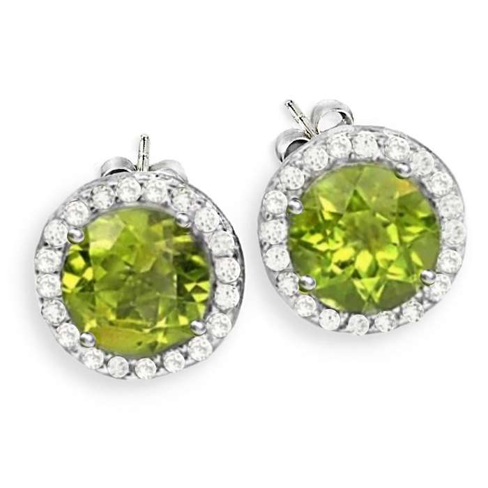 Natural Unheated Round Peridot and White Cubic Zirconia Gemstone set in Solid .925 Sterling Silver E