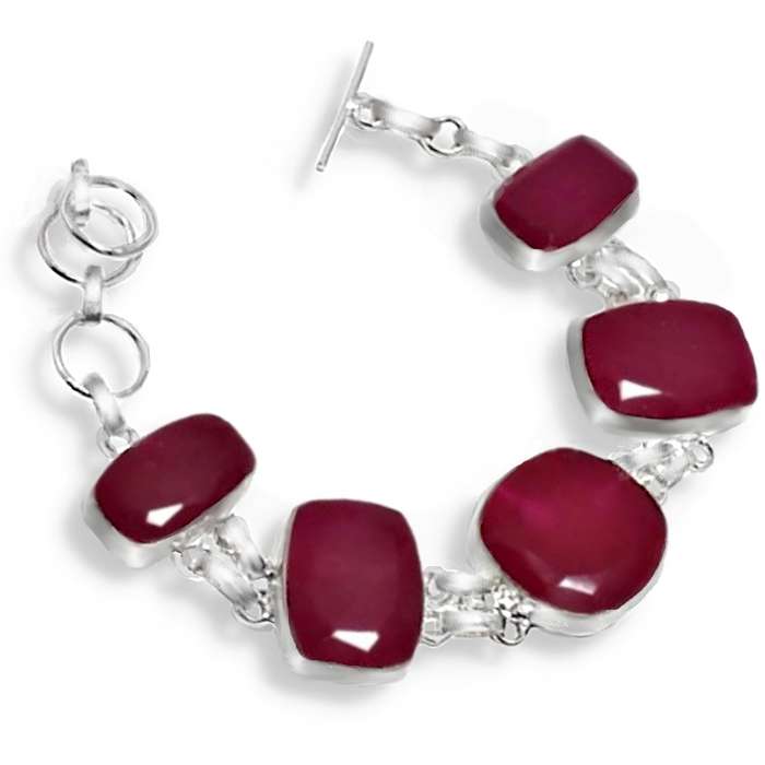 Handmade Indian Cherry Ruby Gemstone set in .925 Sterling Silver Plated Bracelet