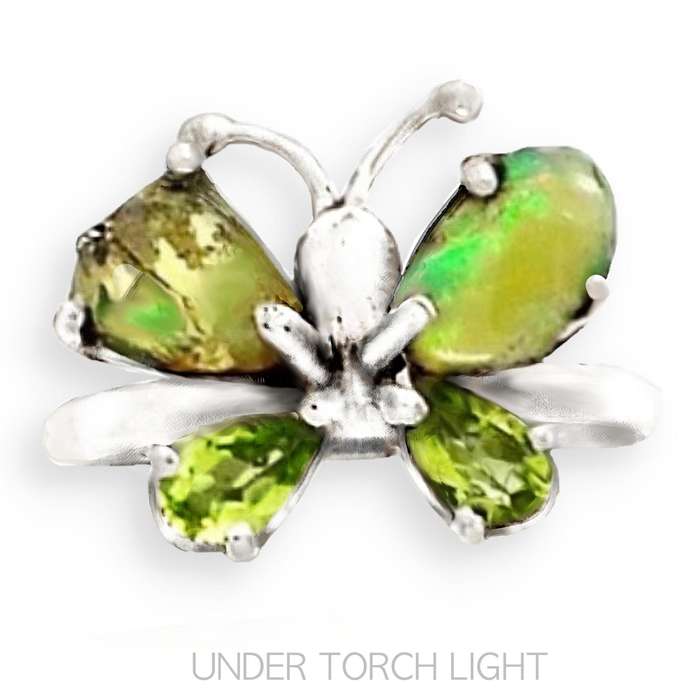 Natural Ethiopian Fire Opal Rough and Peridot Gemstone Pears set in Solid .925 Sterling Silver Size