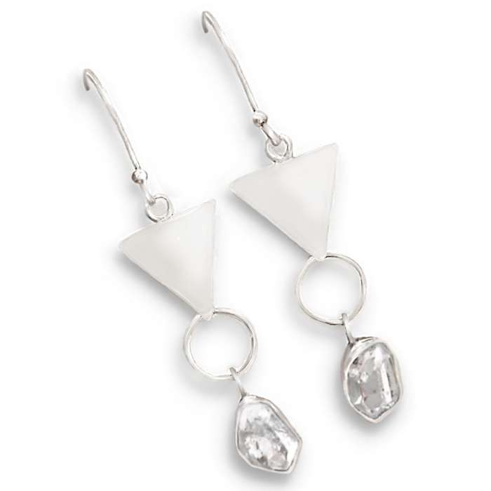 Trendy Natural Herkimer set in Solid Sterling Silver Dangling Earrings