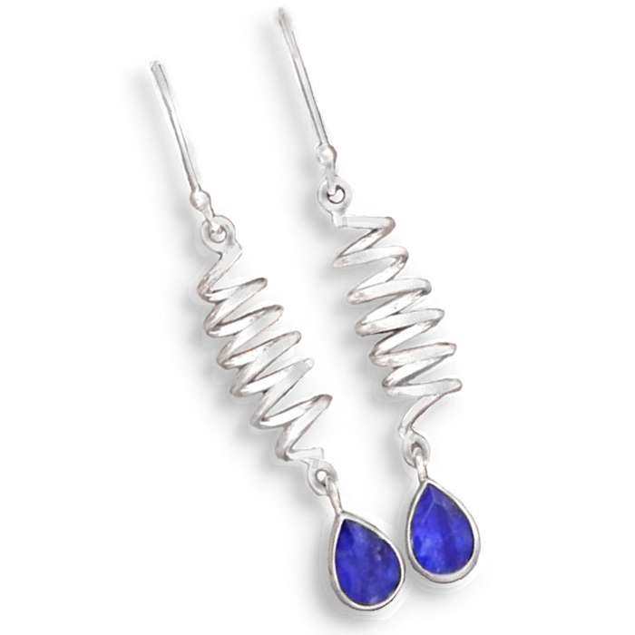 Quirky Natural Indian Sapphire Quartz Gemstone Solid .925 Sterling Silver Earrings