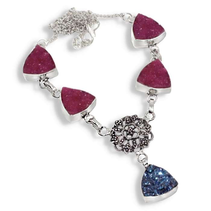 Handmade Titanium Druzy Set In .925 Sterling Silver Plated Antique Style Necklace
