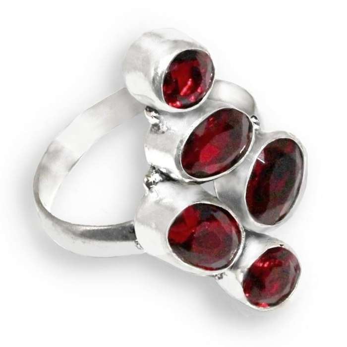 Handmade Mixed Shapes Garnet set in  .925 Sterling Silver Plated Stacking Ring Size US 7 / O