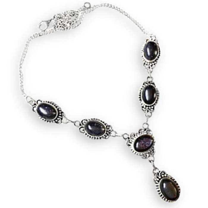 Purple Sandstone Ovals set in 925 Sterling Silver Plated Handmade Necklace