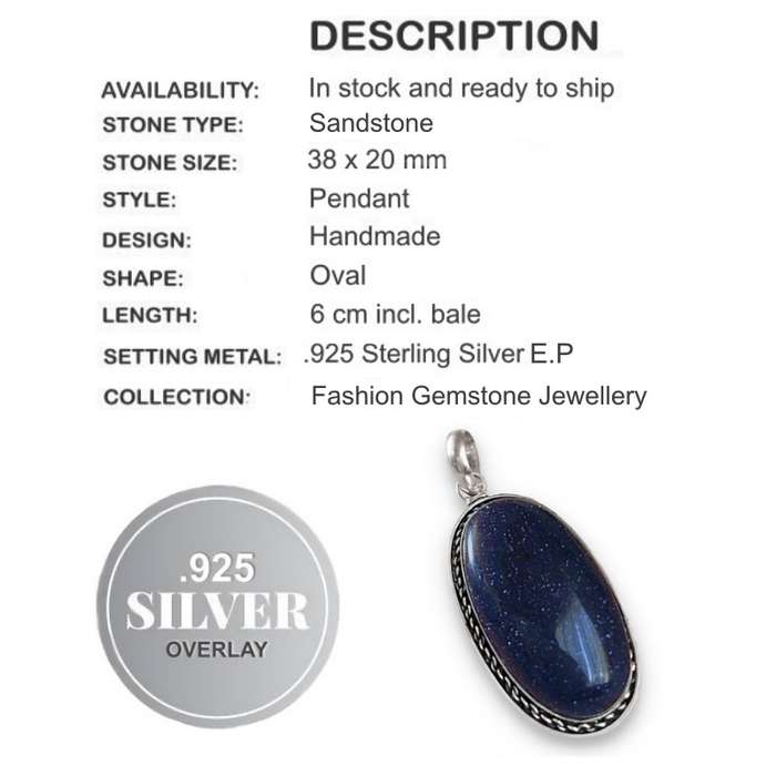 Purple Sandstone Oval Handmade 925 Sterling Silver Plated Handmade Pendant