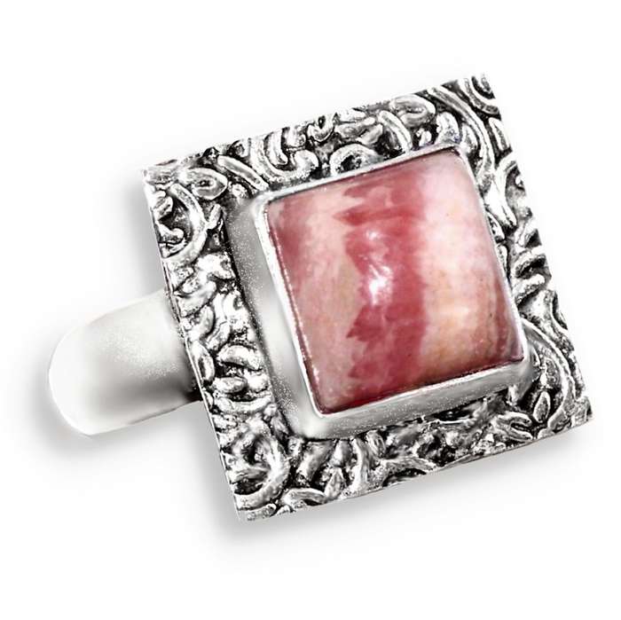 Natural Dainty Rhodochrosite Gemstone .925 Sterling Silver stamped Plated Ring Size 8 or Q