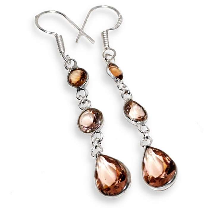 Dainty Mixed Shape Morganite Gemstone .925 Sterling Silver Plated Handmade Earrings