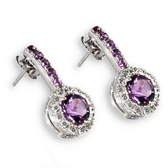 23.08 cts Authentic Unheated Purple Amethyst, White Topaz In Solid .925 Sterling Silver 14K W/Gold E
