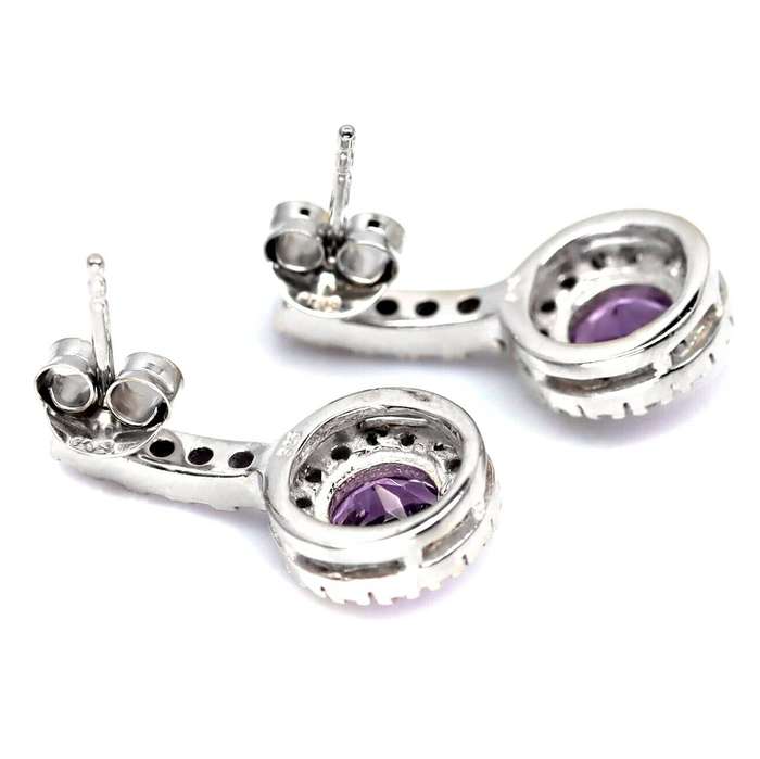 23.08 cts Authentic Unheated Purple Amethyst, White Topaz In Solid .925 Sterling Silver 14K W/Gold E