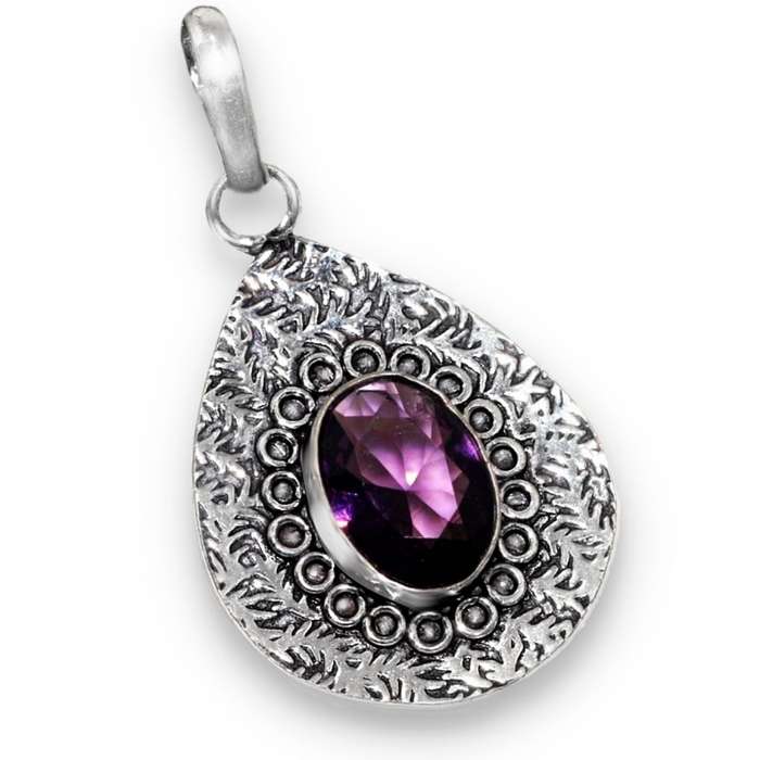 Victorian Style Purple Amethyst Oval set in 925 Sterling Silver Plated Handmade Pendant