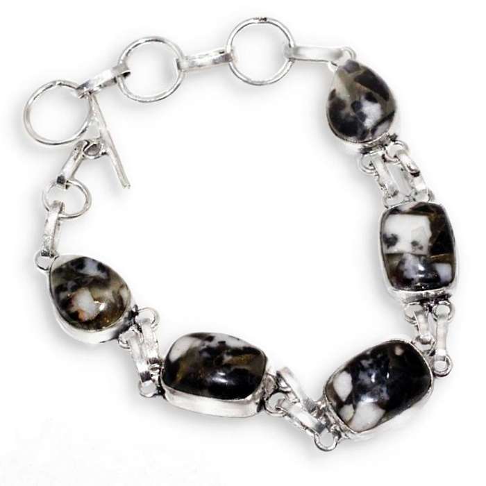 Natural White Buffalo Turquoise Gemstones set in .925 Sterling Silver Plated Adjustable Bracelet